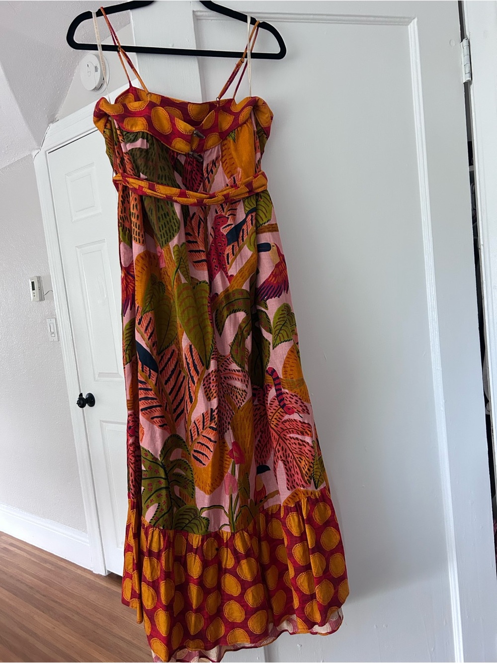 Tropical Print Spaghetti Strap Maxi Dress - Pink & Orange - Picture 2 of 3